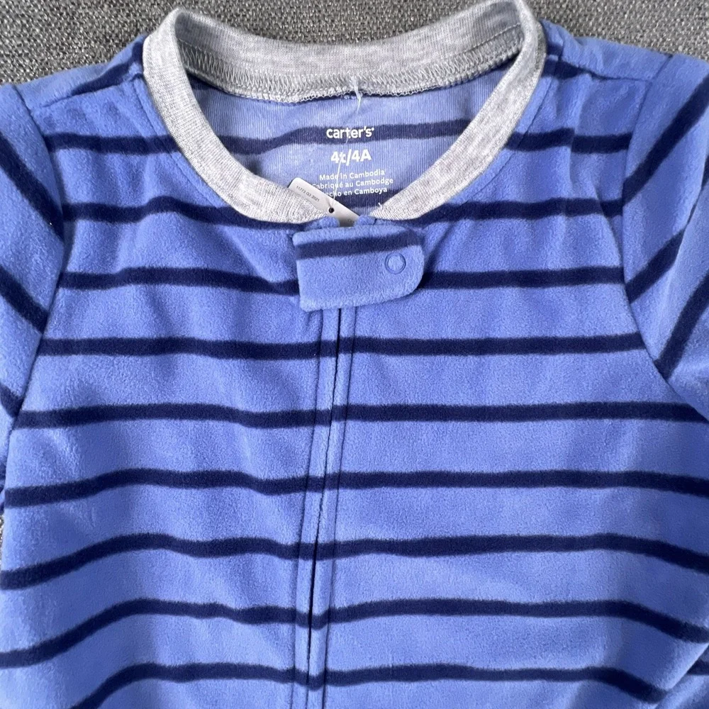Carter's One Piece Footed Pajamas Blue Stripe Embroidered Dump Truck Boys 4T NWT
